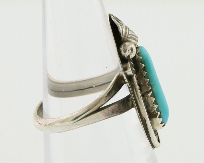 Navajo Ring .925 Silver Natural Slab Turquoise Signed Justin Morris C.80's