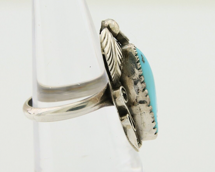 Navajo Ring .925 Silver Natural Slab Turquoise Signed Justin Morris C.80's