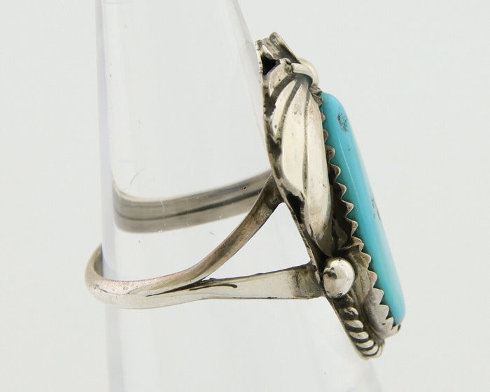 Navajo Ring .925 Silver Natural Slab Turquoise Signed Justin Morris C.80's