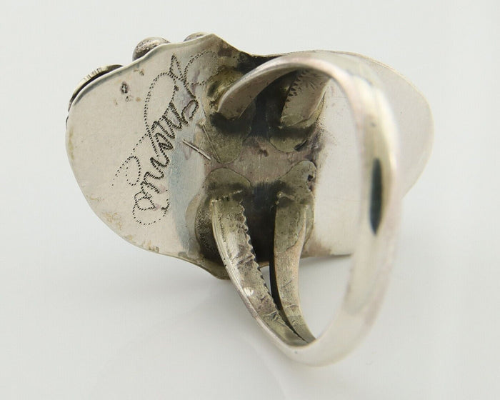 Navajo Ring .925 Silver Natural Slab Turquoise Signed Justin Morris C.80's