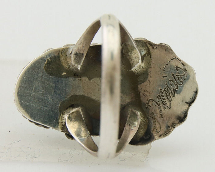 Navajo Ring .925 Silver Natural Slab Turquoise Signed Justin Morris C.80's