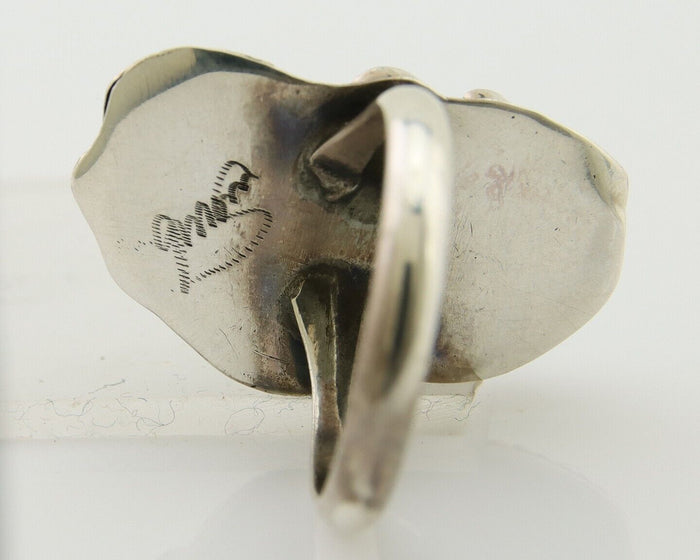 Navajo Ring .925 Silver Natural Slab Turquoise Signed Justin Morris C.80's