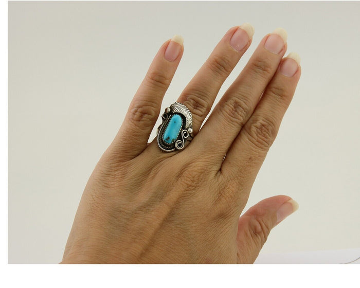 Navajo Ring .925 Silver Natural Slab Turquoise Signed Justin Morris C.80's