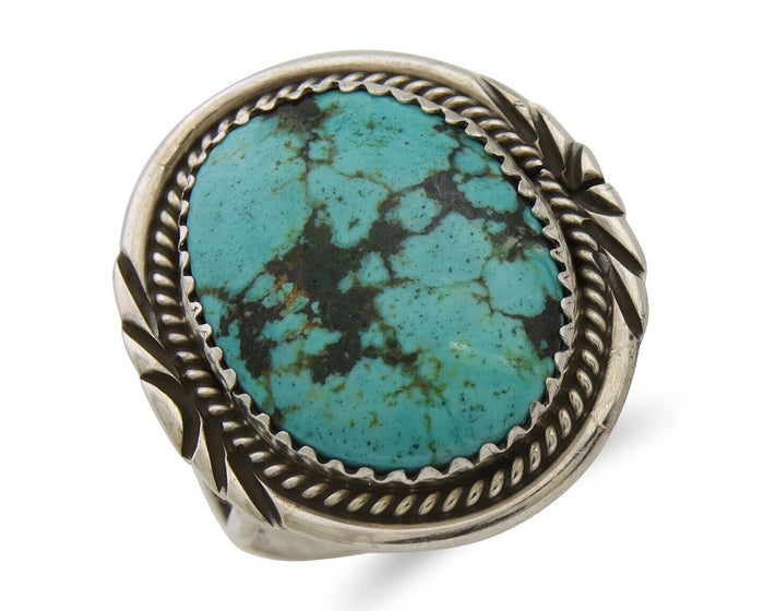 Navajo Ring 925 Silver Natural Spiderweb Turquoise Native Artist C.80's