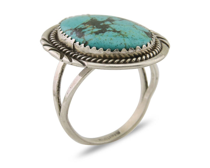 Navajo Ring 925 Silver Natural Spiderweb Turquoise Native Artist C.80's