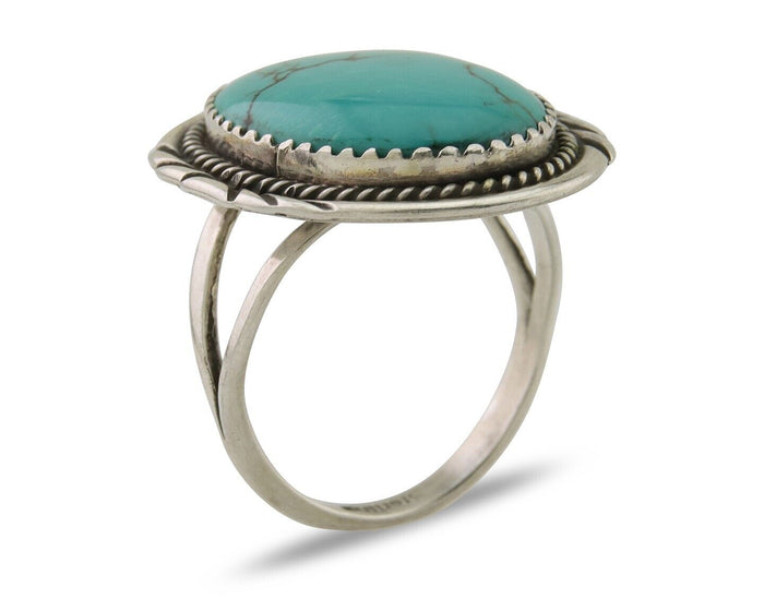 Navajo Ring 925 Silver Natural Spiderweb Turquoise Native Artist C.80's