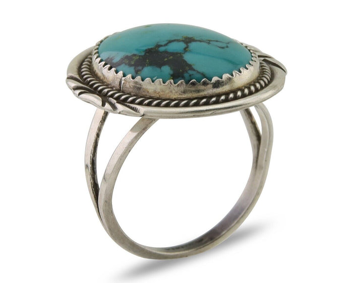 Navajo Ring 925 Silver Natural Spiderweb Turquoise Native Artist C.80's