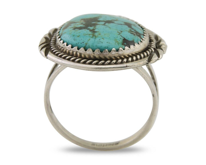 Navajo Ring 925 Silver Natural Spiderweb Turquoise Native Artist C.80's