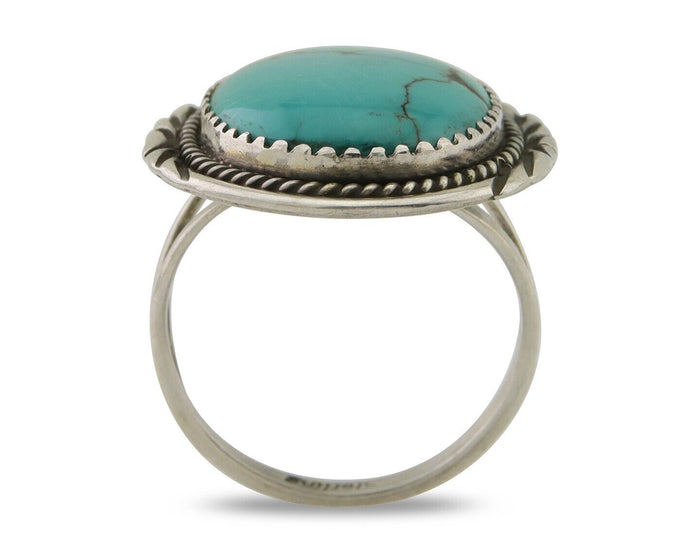 Navajo Ring 925 Silver Natural Spiderweb Turquoise Native Artist C.80's