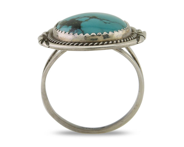 Navajo Ring 925 Silver Natural Spiderweb Turquoise Native Artist C.80's
