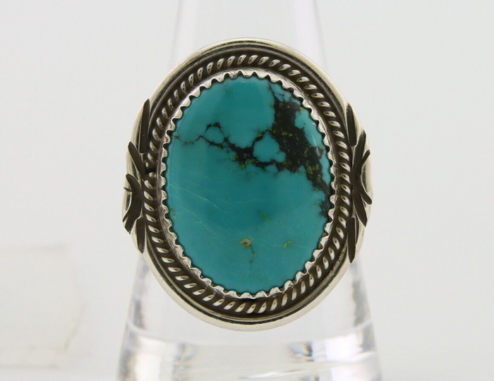 Navajo Ring 925 Silver Natural Spiderweb Turquoise Native Artist C.80's