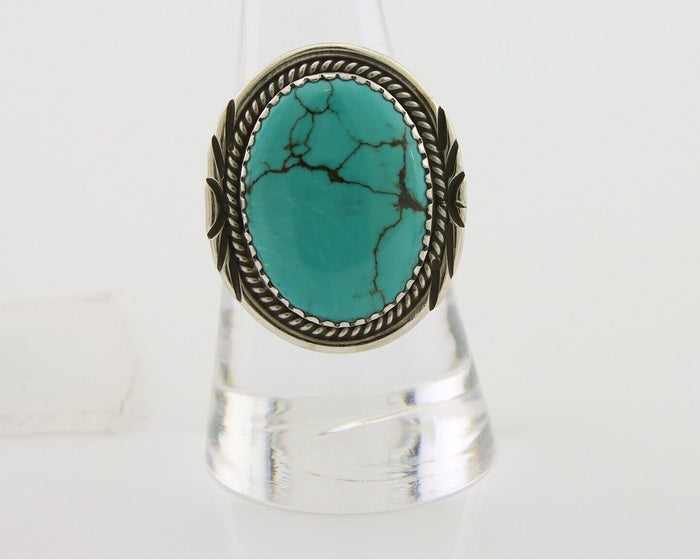 Navajo Ring 925 Silver Natural Spiderweb Turquoise Native Artist C.80's