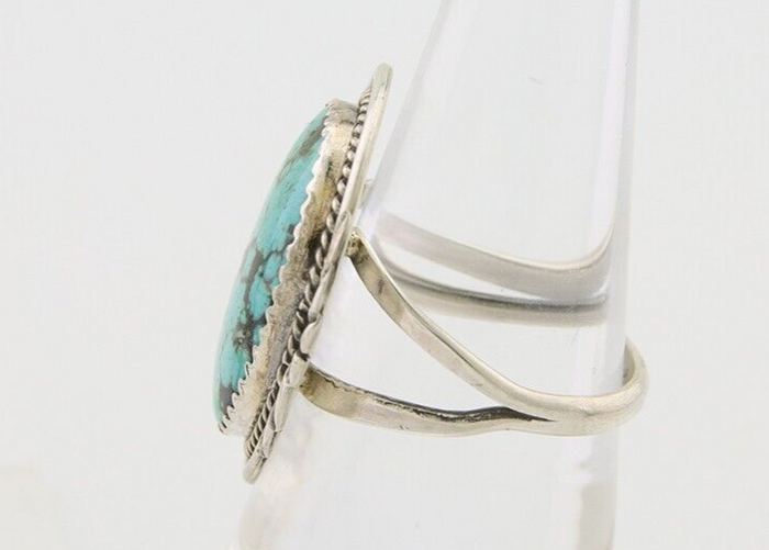 Navajo Ring 925 Silver Natural Spiderweb Turquoise Native Artist C.80's