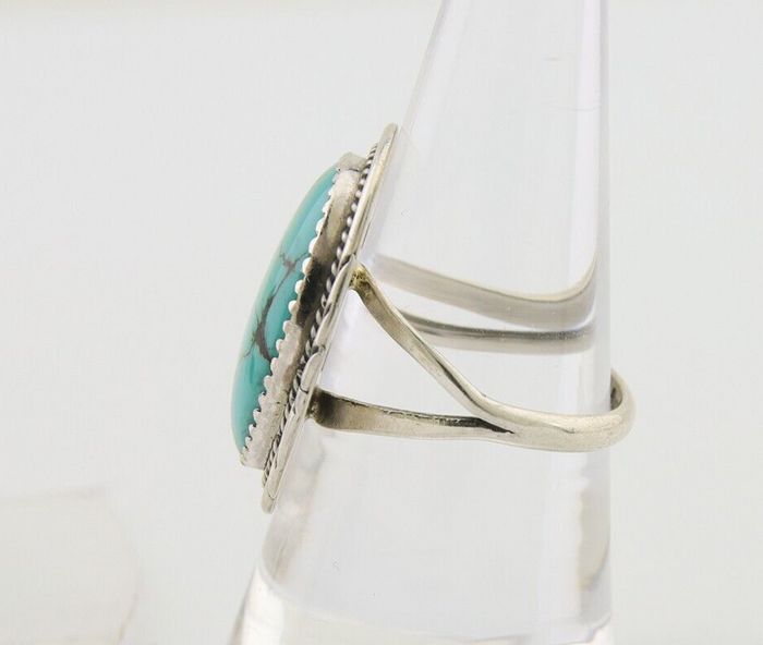 Navajo Ring 925 Silver Natural Spiderweb Turquoise Native Artist C.80's