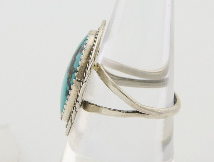 Navajo Ring 925 Silver Natural Spiderweb Turquoise Native Artist C.80's