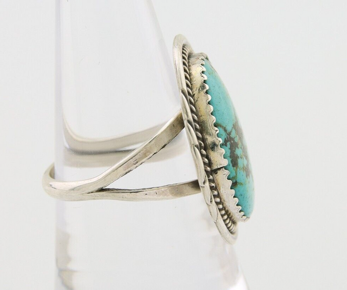 Navajo Ring 925 Silver Natural Spiderweb Turquoise Native Artist C.80's