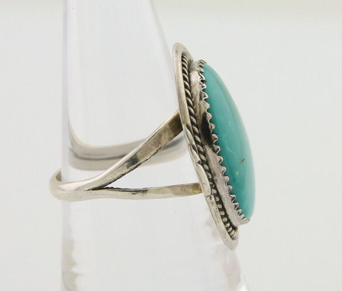 Navajo Ring 925 Silver Natural Spiderweb Turquoise Native Artist C.80's