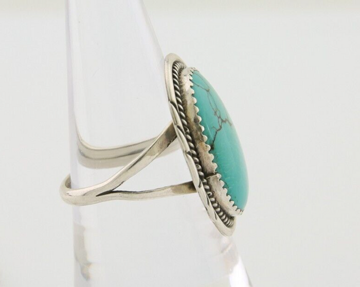 Navajo Ring 925 Silver Natural Spiderweb Turquoise Native Artist C.80's