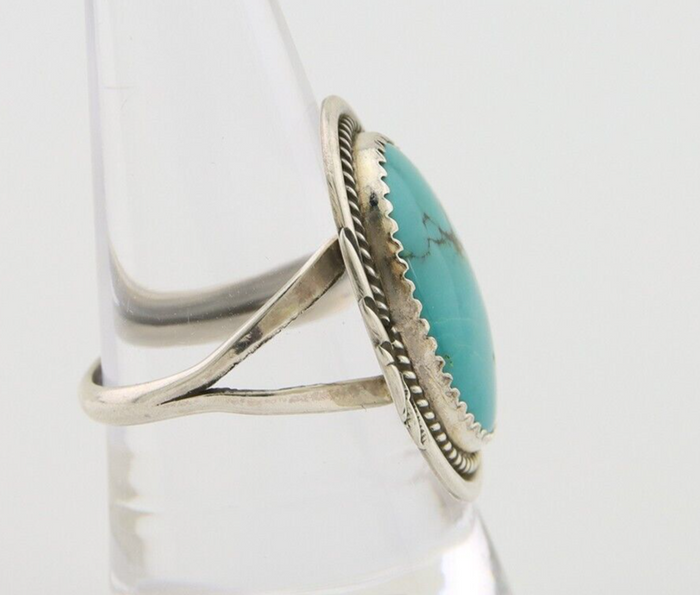 Navajo Ring 925 Silver Natural Spiderweb Turquoise Native Artist C.80's