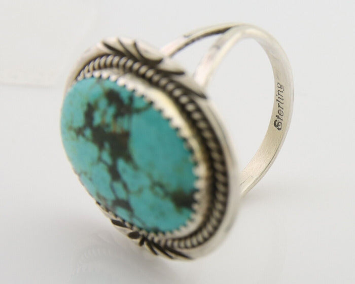 Navajo Ring 925 Silver Natural Spiderweb Turquoise Native Artist C.80's