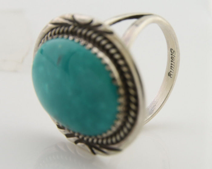 Navajo Ring 925 Silver Natural Spiderweb Turquoise Native Artist C.80's