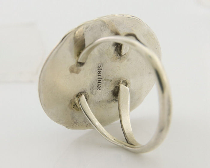 Navajo Ring 925 Silver Natural Spiderweb Turquoise Native Artist C.80's