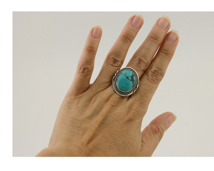 Navajo Ring 925 Silver Natural Spiderweb Turquoise Native Artist C.80's