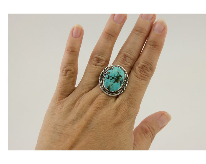 Navajo Ring 925 Silver Natural Spiderweb Turquoise Native Artist C.80's
