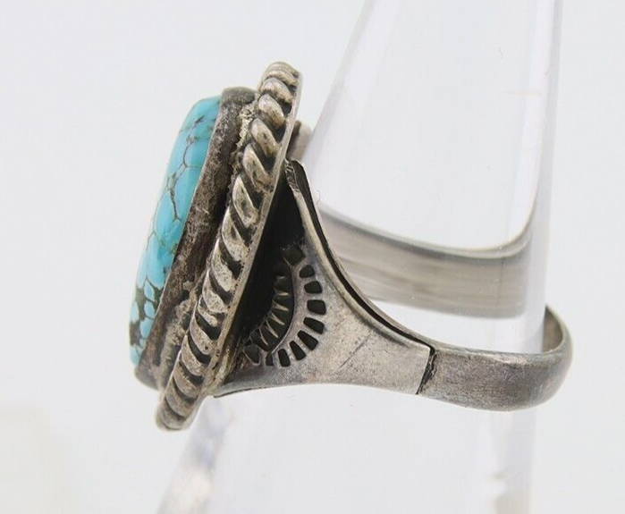 Navajo Ring 925 Silver Natural Spiderweb Turquoise Signed C.80's Size 7.25