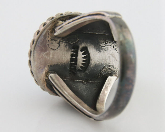 Navajo Ring 925 Silver Natural Spiderweb Turquoise Signed C.80's Size 7.25