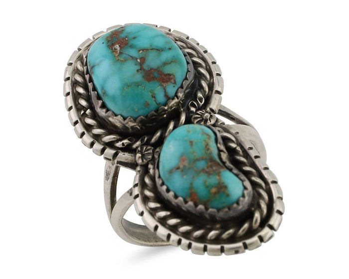 Navajo Ring 925 Silver Natural Spiderweb Turquoise Signed Tom Willeto C.80's