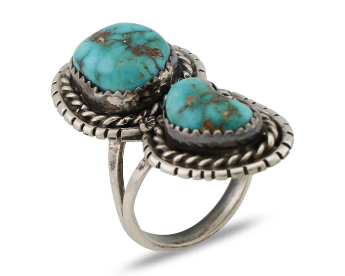 Navajo Ring 925 Silver Natural Spiderweb Turquoise Signed Tom Willeto C.80's