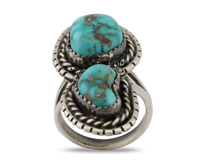Navajo Ring 925 Silver Natural Spiderweb Turquoise Signed Tom Willeto C.80's