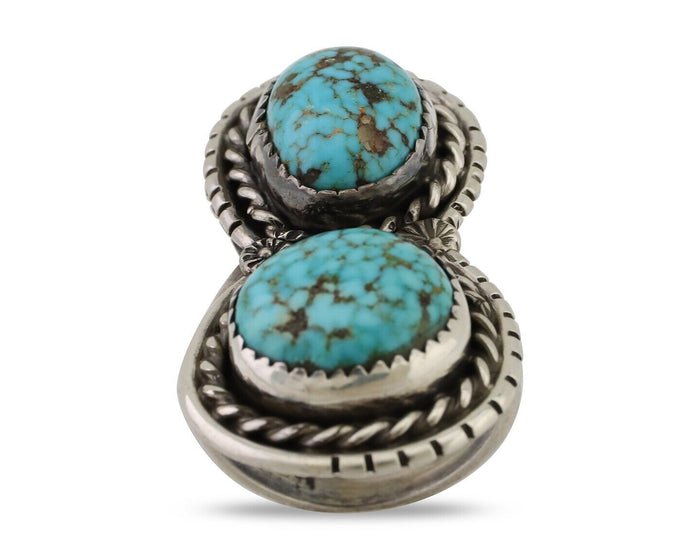 Navajo Ring 925 Silver Natural Spiderweb Turquoise Signed Tom Willeto C.80's