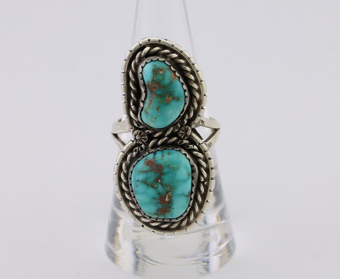 Navajo Ring 925 Silver Natural Spiderweb Turquoise Signed Tom Willeto C.80's