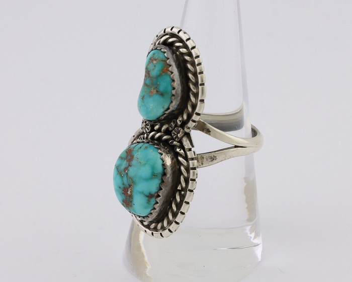 Navajo Ring 925 Silver Natural Spiderweb Turquoise Signed Tom Willeto C.80's