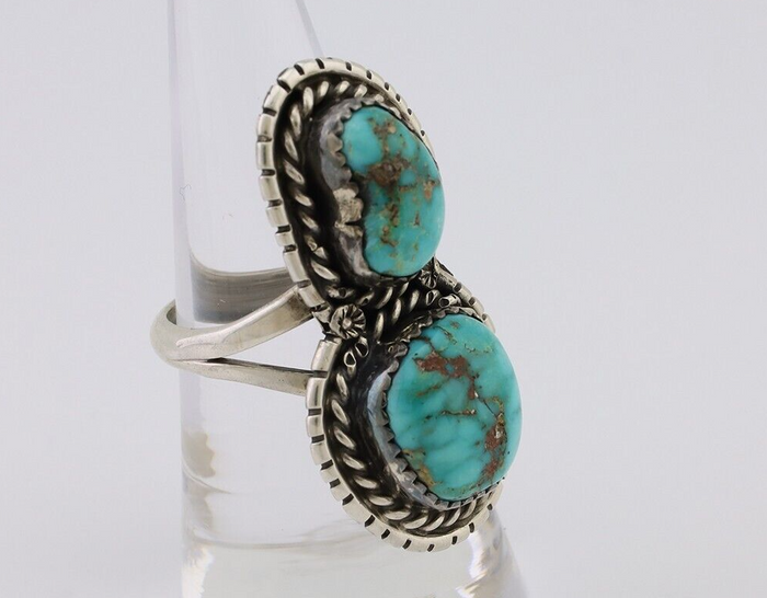 Navajo Ring 925 Silver Natural Spiderweb Turquoise Signed Tom Willeto C.80's