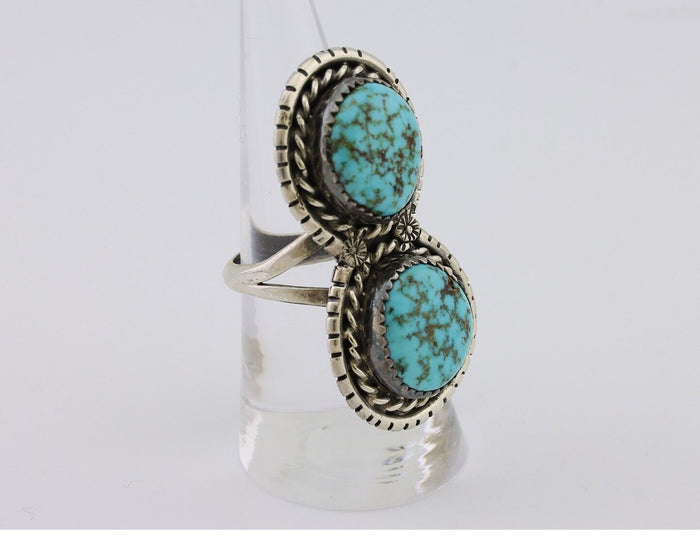 Navajo Ring 925 Silver Natural Spiderweb Turquoise Signed Tom Willeto C.80's