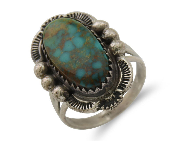 Navajo Ring 925 Silver Natural Turquoise Artist Signed Anna Begay C.80's