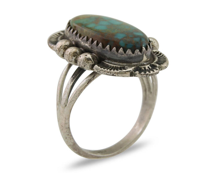 Navajo Ring 925 Silver Natural Turquoise Artist Signed Anna Begay C.80's