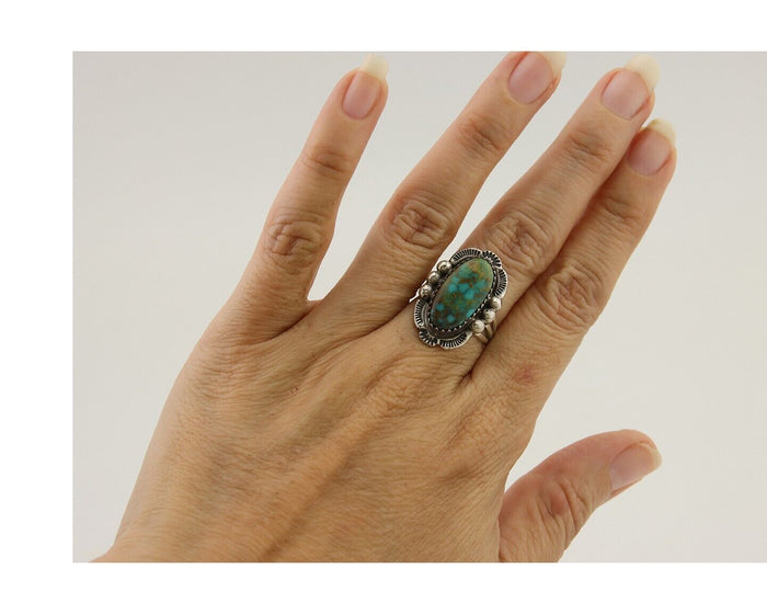 Navajo Ring 925 Silver Natural Turquoise Artist Signed Anna Begay C.80's