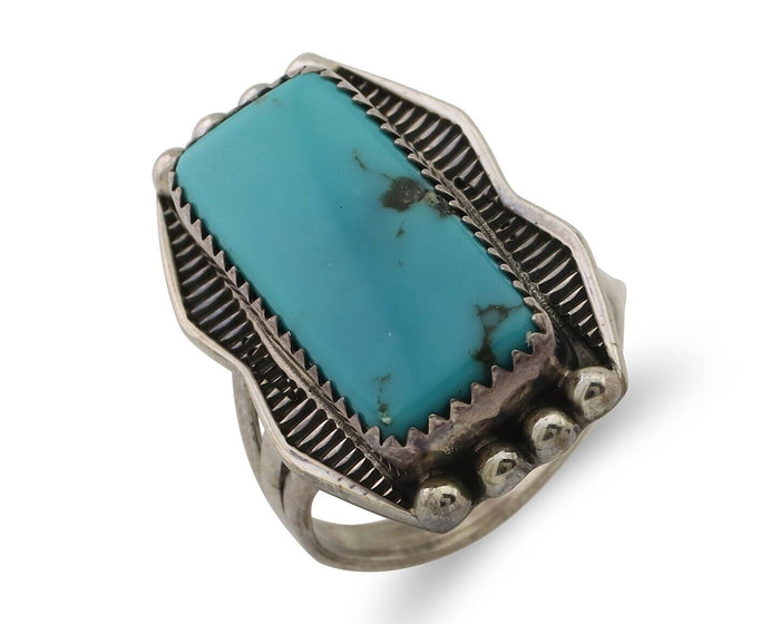 Navajo Ring 925 Silver Natural Turquoise Artist Signed D C.80's