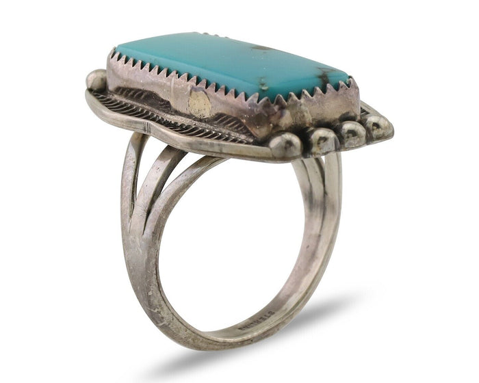 Navajo Ring 925 Silver Natural Turquoise Artist Signed D C.80's