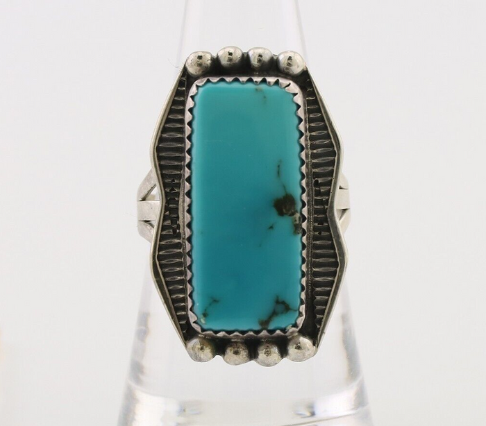 Navajo Ring 925 Silver Natural Turquoise Artist Signed D C.80's