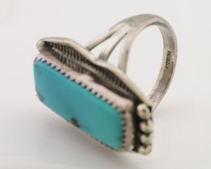 Navajo Ring 925 Silver Natural Turquoise Artist Signed D C.80's