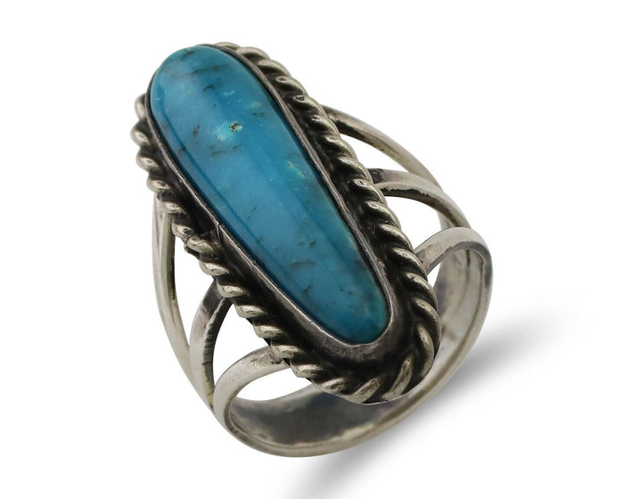 Navajo Ring 925 Silver Natural Turquoise Artist Signed JT C.80's