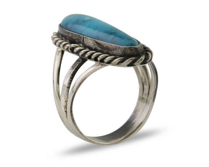 Navajo Ring 925 Silver Natural Turquoise Artist Signed JT C.80's