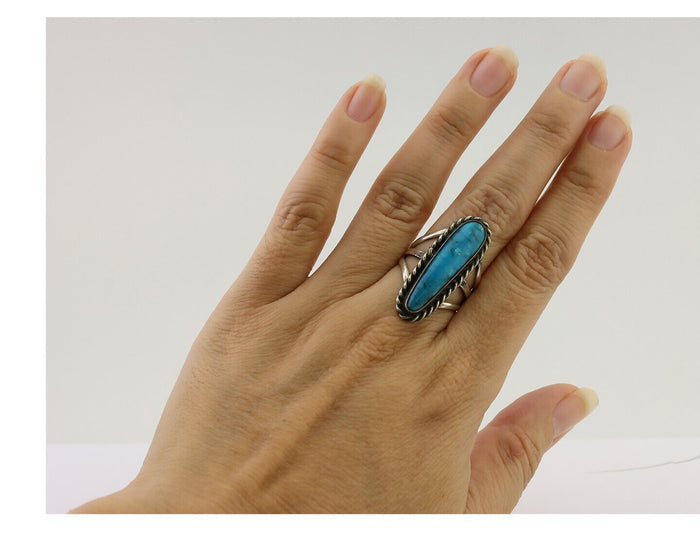 Navajo Ring 925 Silver Natural Turquoise Artist Signed JT C.80's