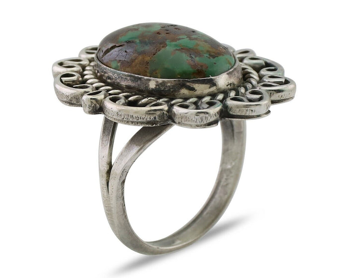 Navajo Ring 925 Silver Natural Turquoise Artist Signed M Size 6.25 C.80's