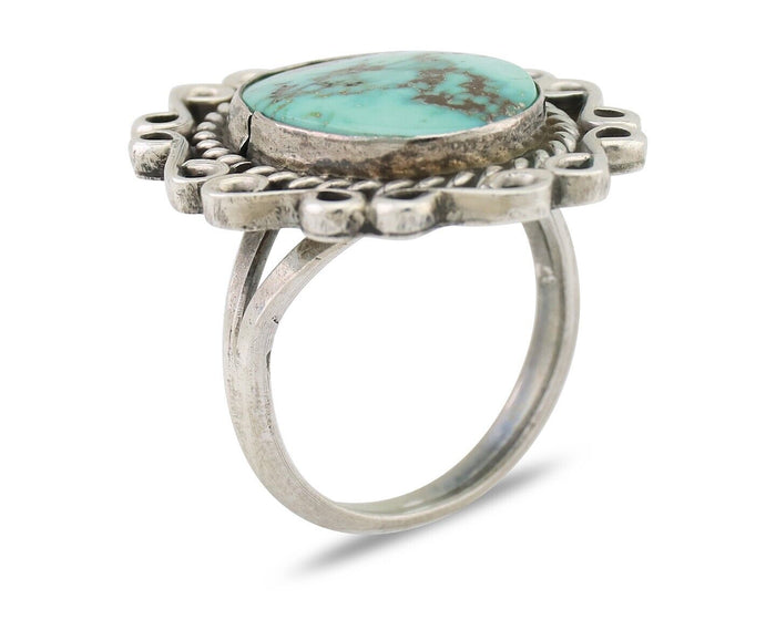 Navajo Ring 925 Silver Natural Turquoise Artist Signed "M" Size 6.25 C.80's